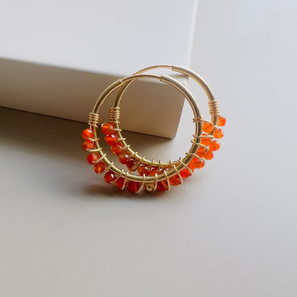  Mini Wrapped Carnelian Hoops