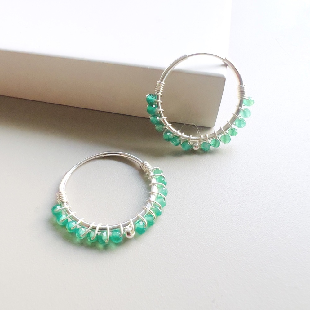  Mini Wrapped Green onyx Hoops