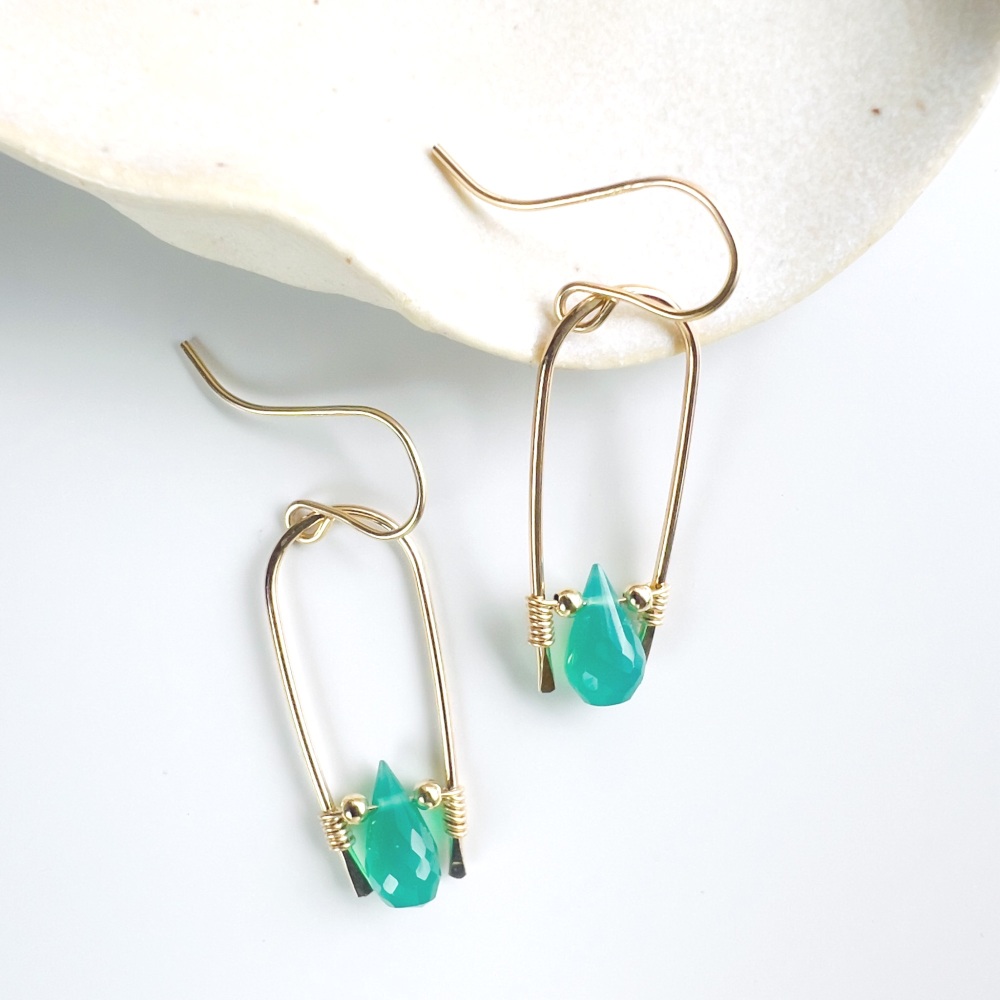 Green onyx Horseshoe drop earrings