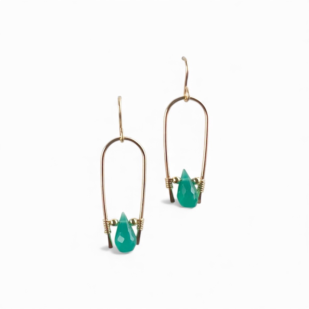 Green onyx Horseshoe drop earrings