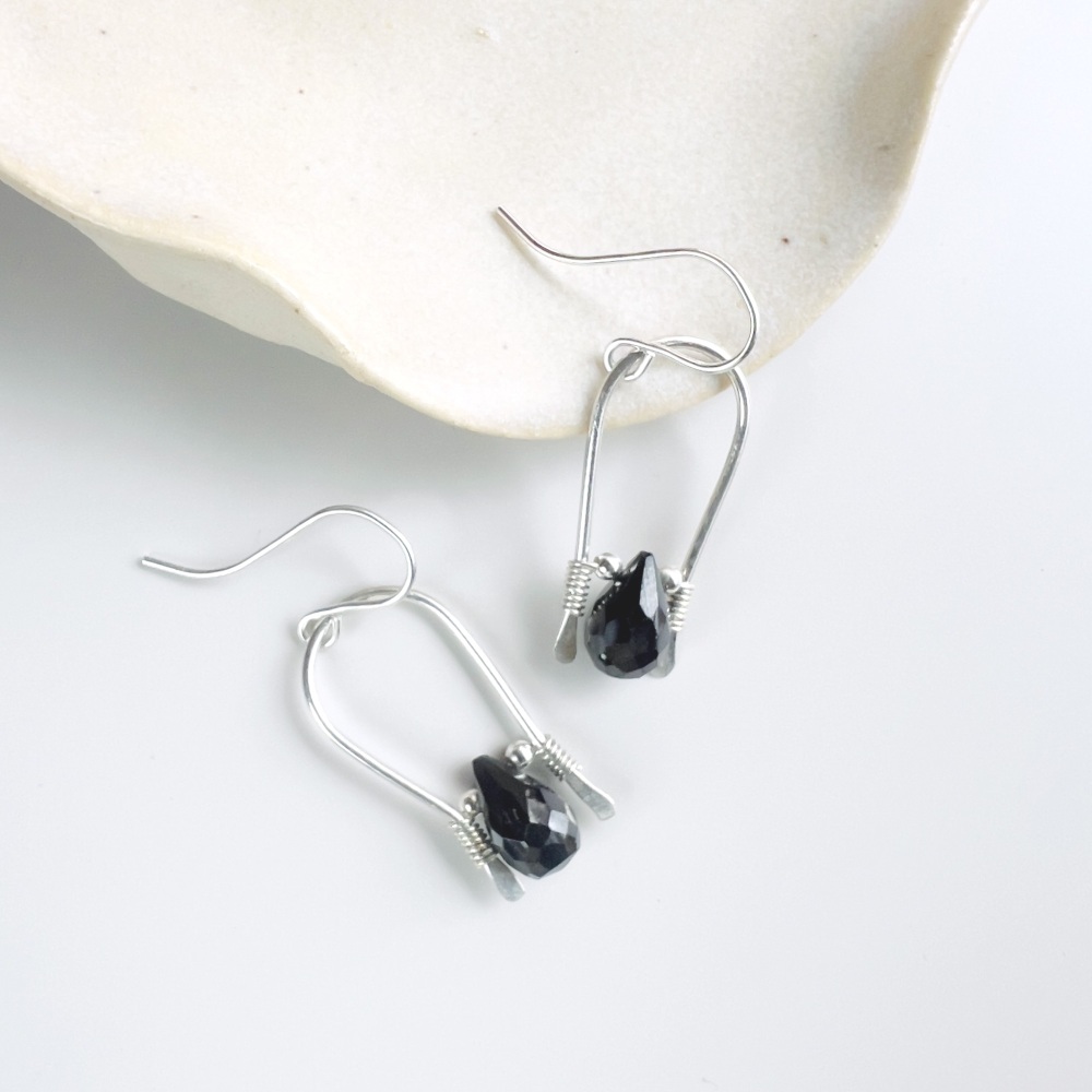 Black spinel Horseshoe drop earrings