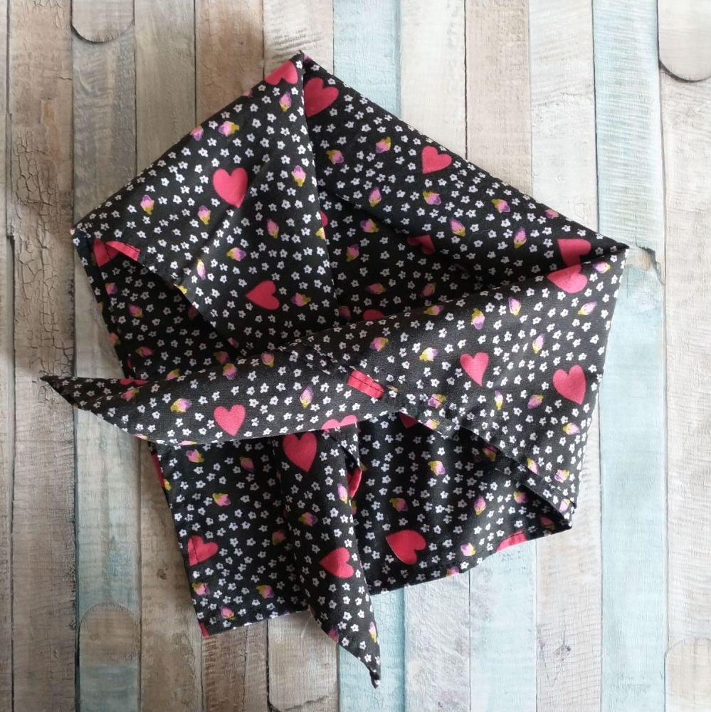 Red Hearts Square Tie On Dog Bandana