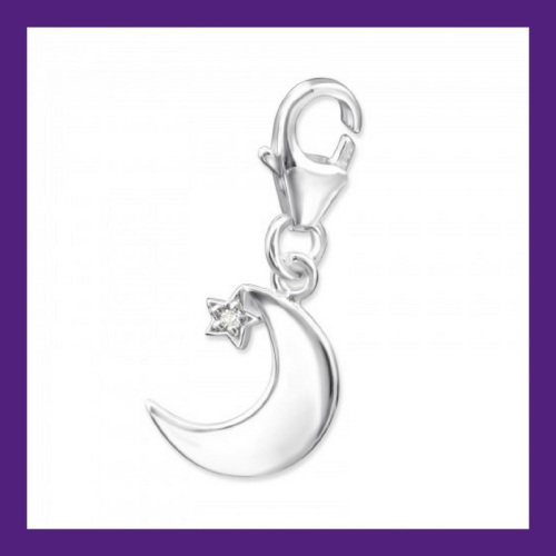 STERLING SILVER MOON & CZ CRYSTAL STAR CHARM