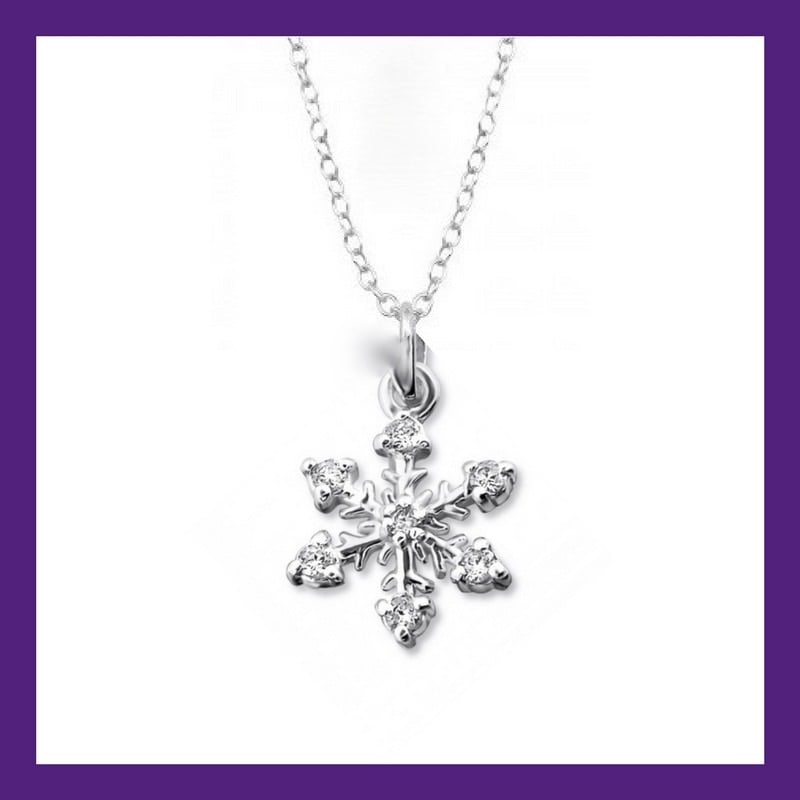 STERLING SILVER SNOWFLAKE NECKLACE, ADORNED WITH CUBIC ZIRCONIA, choose your necklace from our collection available in lengths from 16" to 24"