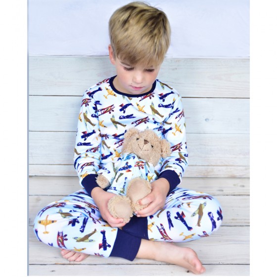 Boy's cotton jersey pyjamas in an all over vintage plane pattern