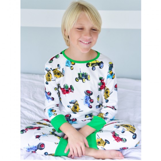 Boy's Cotton Jersey Pyjamas in Vintage Tractor Design