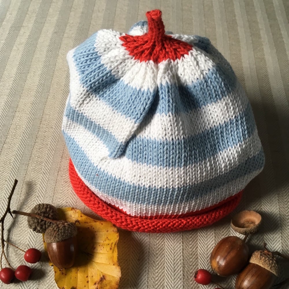 Merry Berries Cotton Knitted Hat - Sky Blue Stripe
