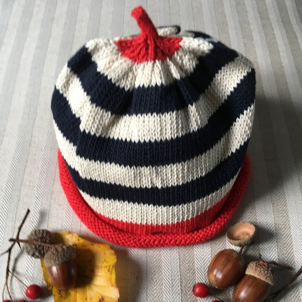 Merry Berries Cotton Knitted Hat - Navy Stripe