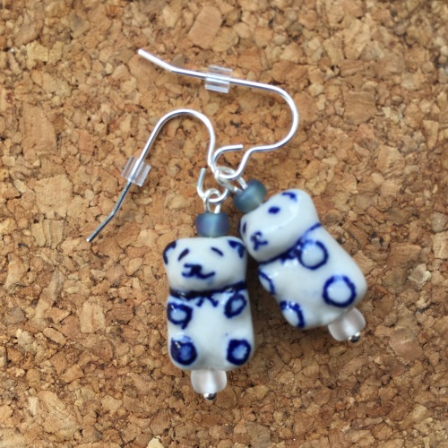 Teddy Bear Bead Drop Earrings
