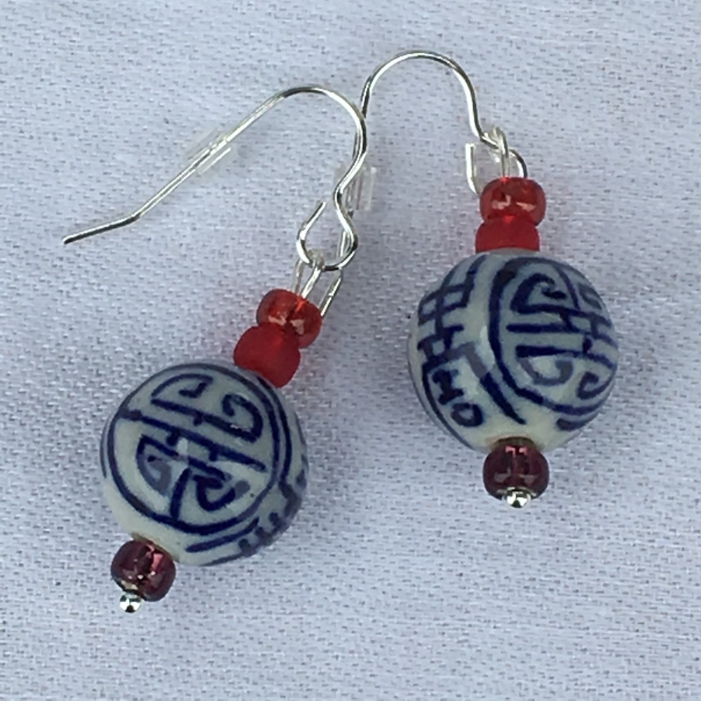 Round Bead Earrings - Red