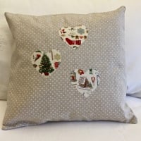 Three Christmas Heart Applique Cushion