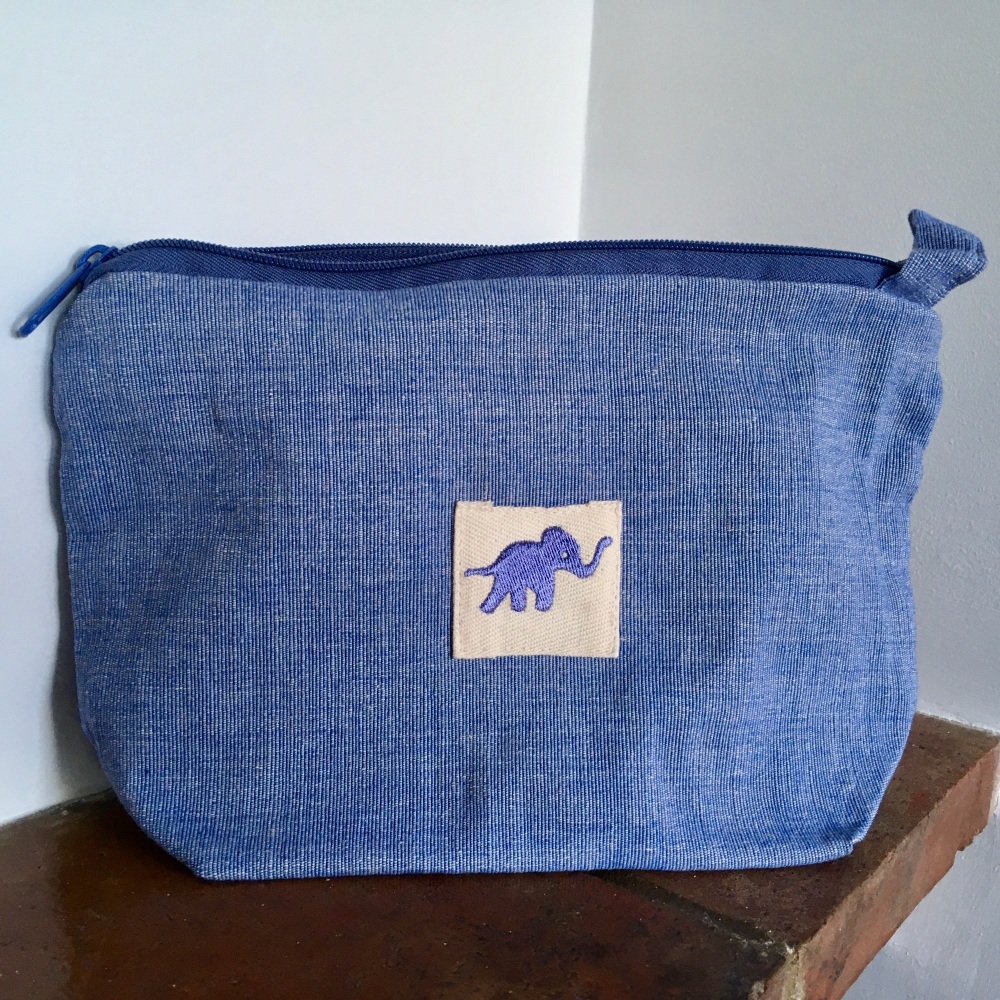 Denim Blue Wash Bag with Elephant Motif