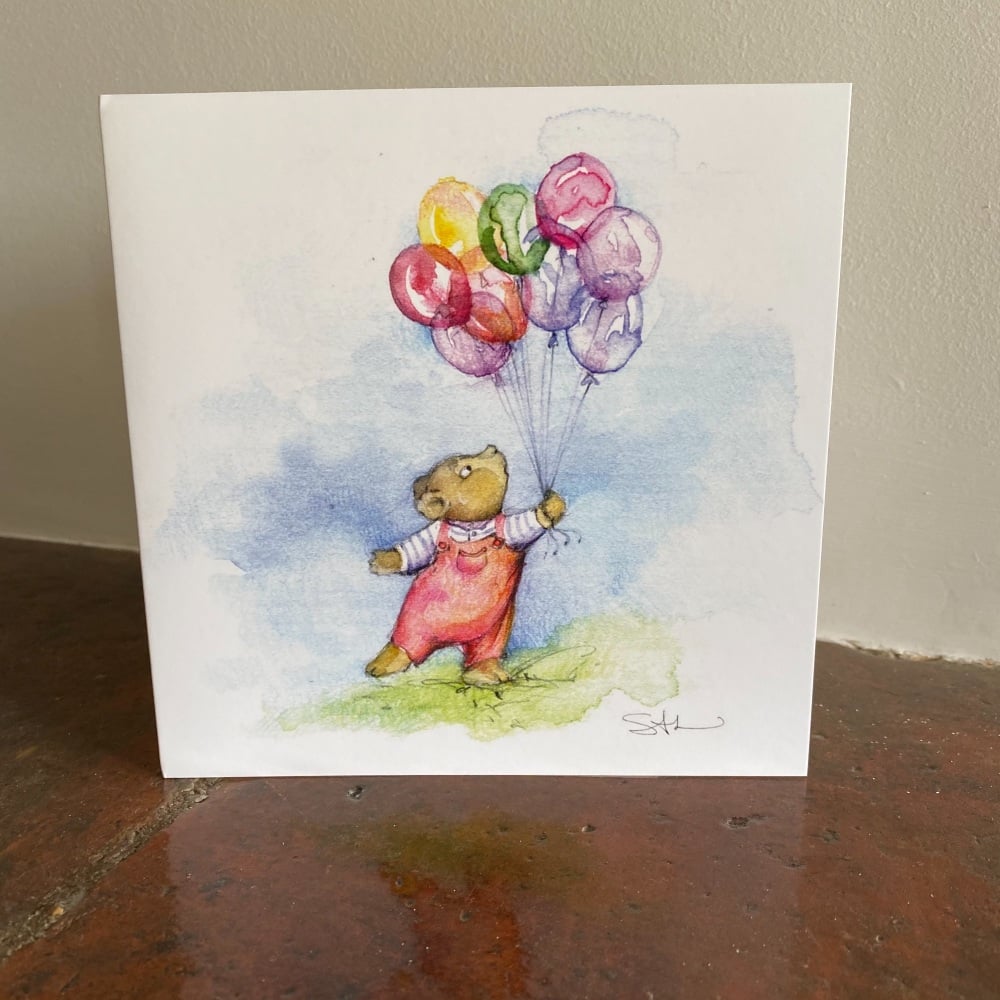 Greetings Card - Bear with Balloons