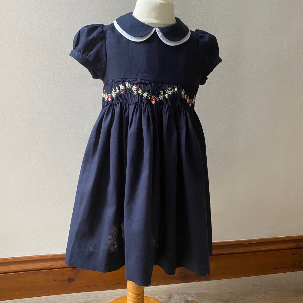 Girl's Dress - Navy Linen
