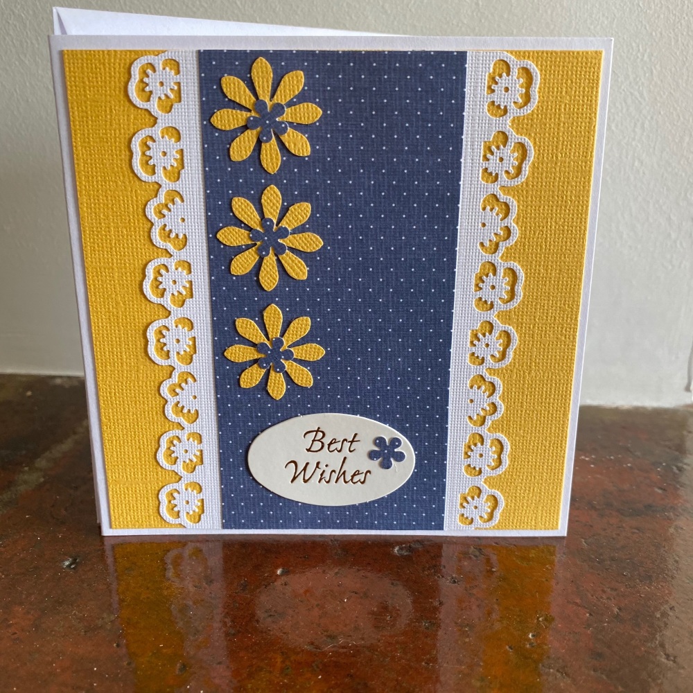 Handmade Cards/Best Wishes Card with Navy & Yellow Design ...