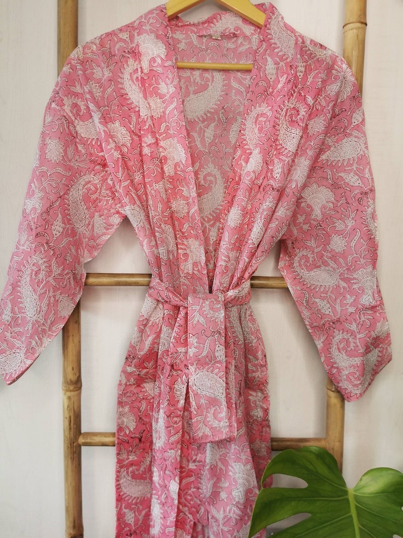 Cotton Dressing Gown - Pink Paisley
