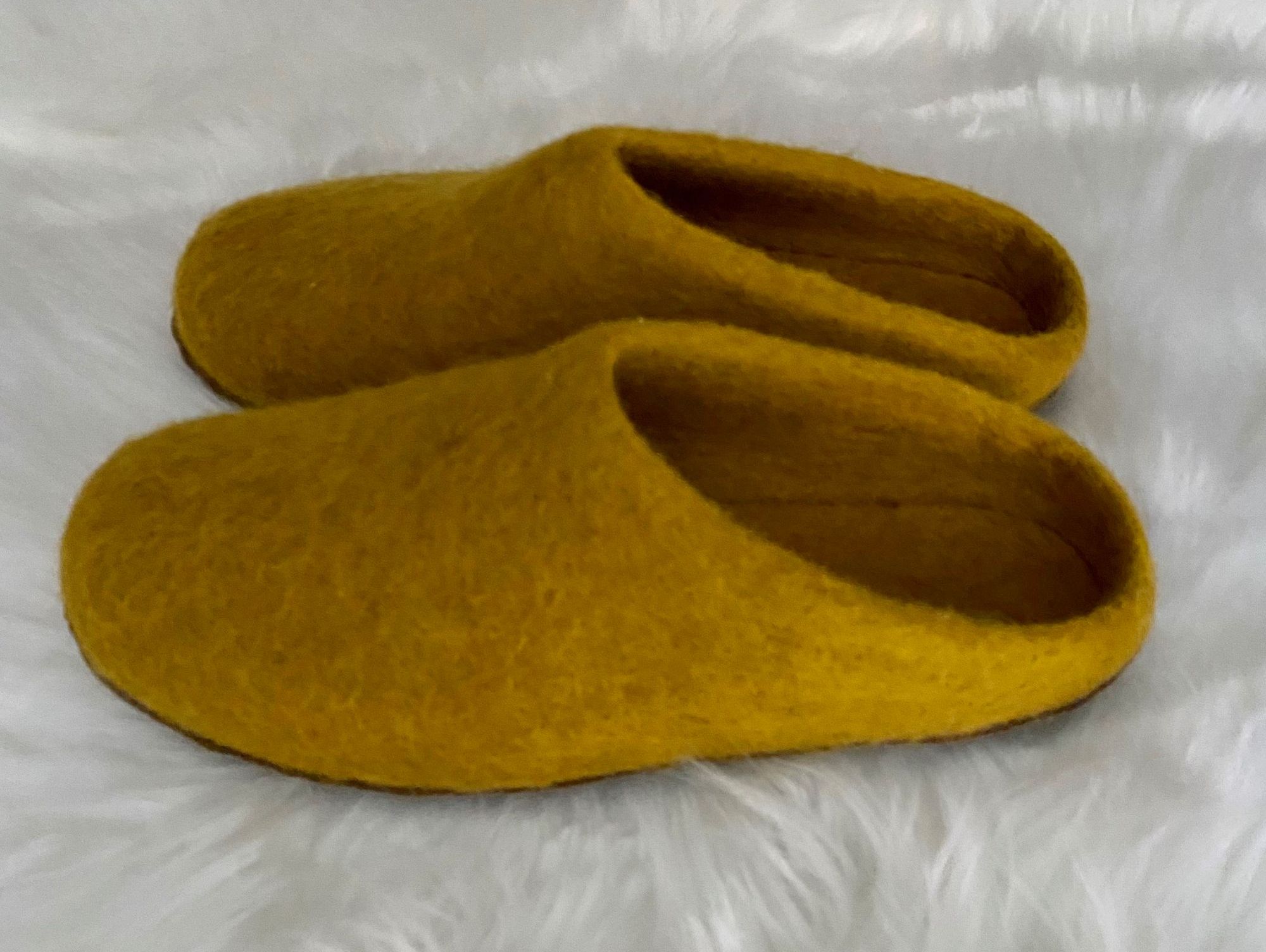 Slip-on Felted Wool Slippers - Mustard Yellow
