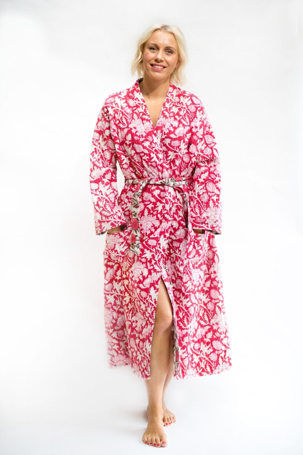 Quilted Cotton Dressing Gown - Red