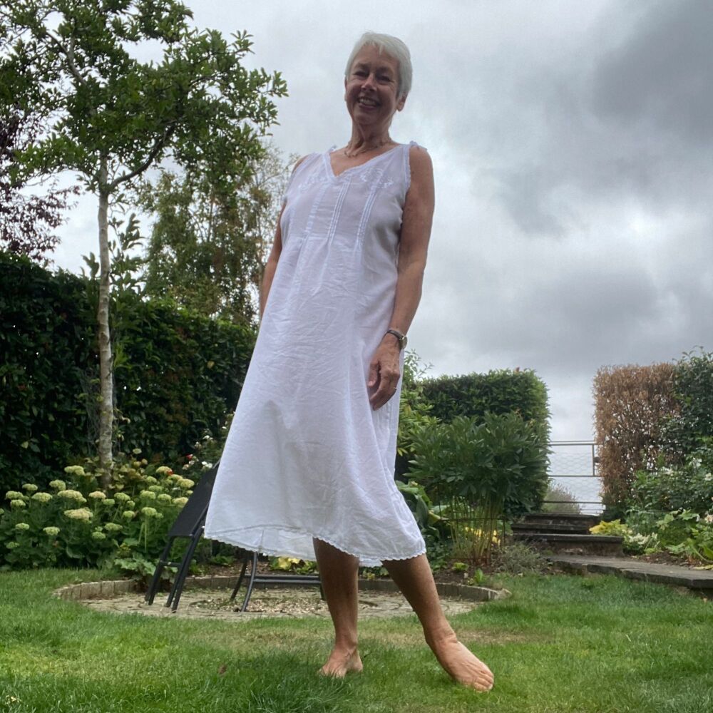 Sleeveless White Pure Cotton Nightdress For Hot Summer Nights - Nicole