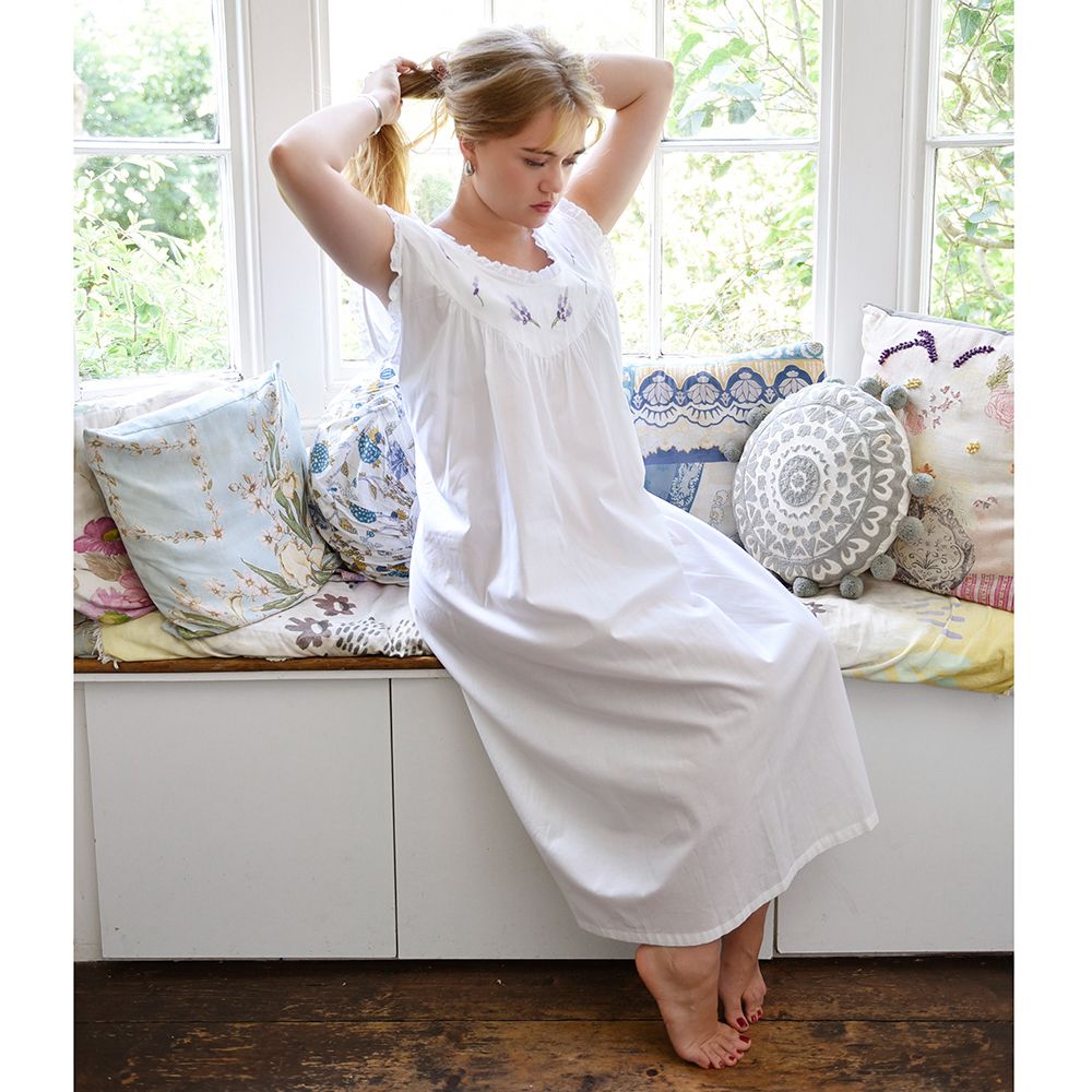Sleeveless White Cotton Nightdress - Sally