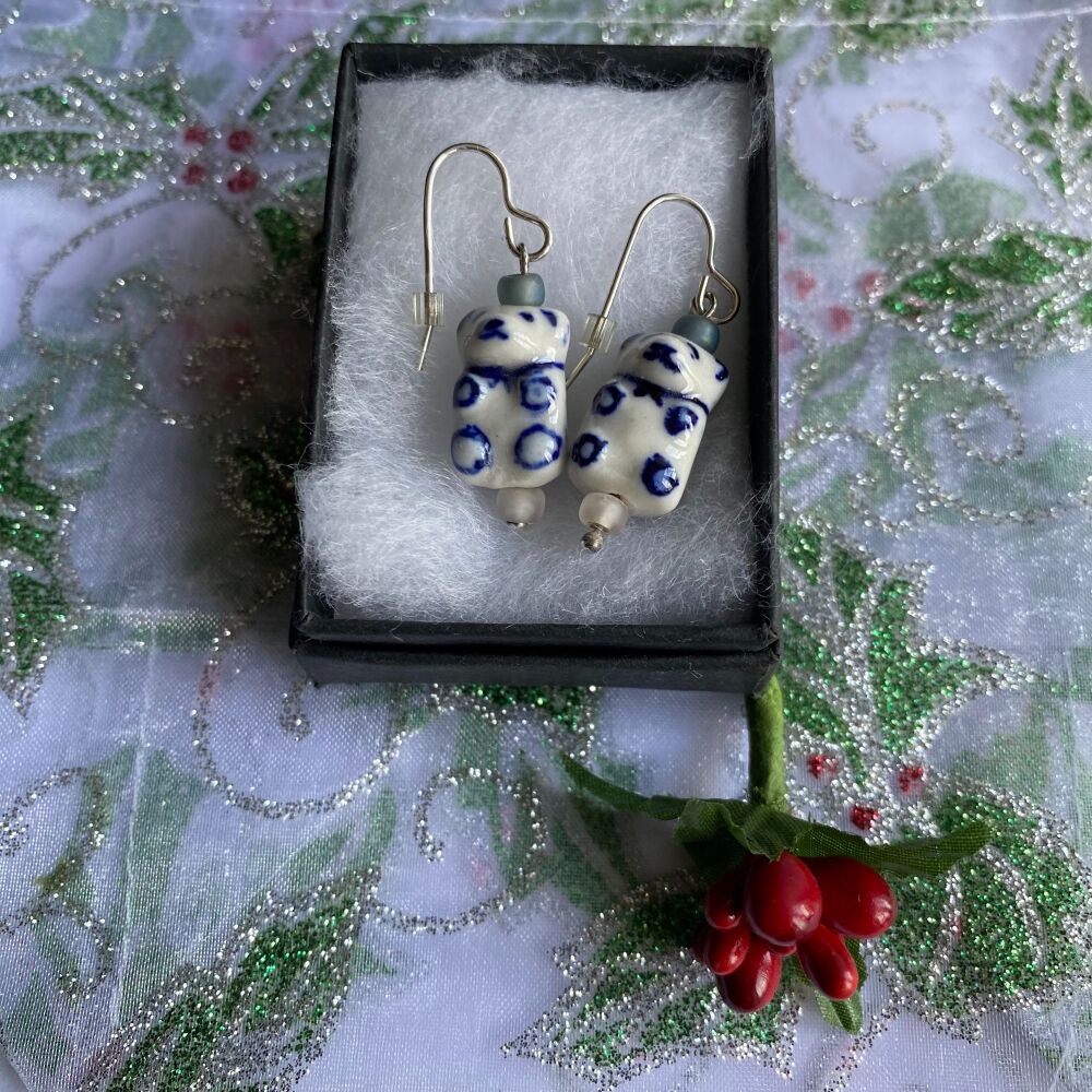 Teddy Bear Bead Pendant Earrings