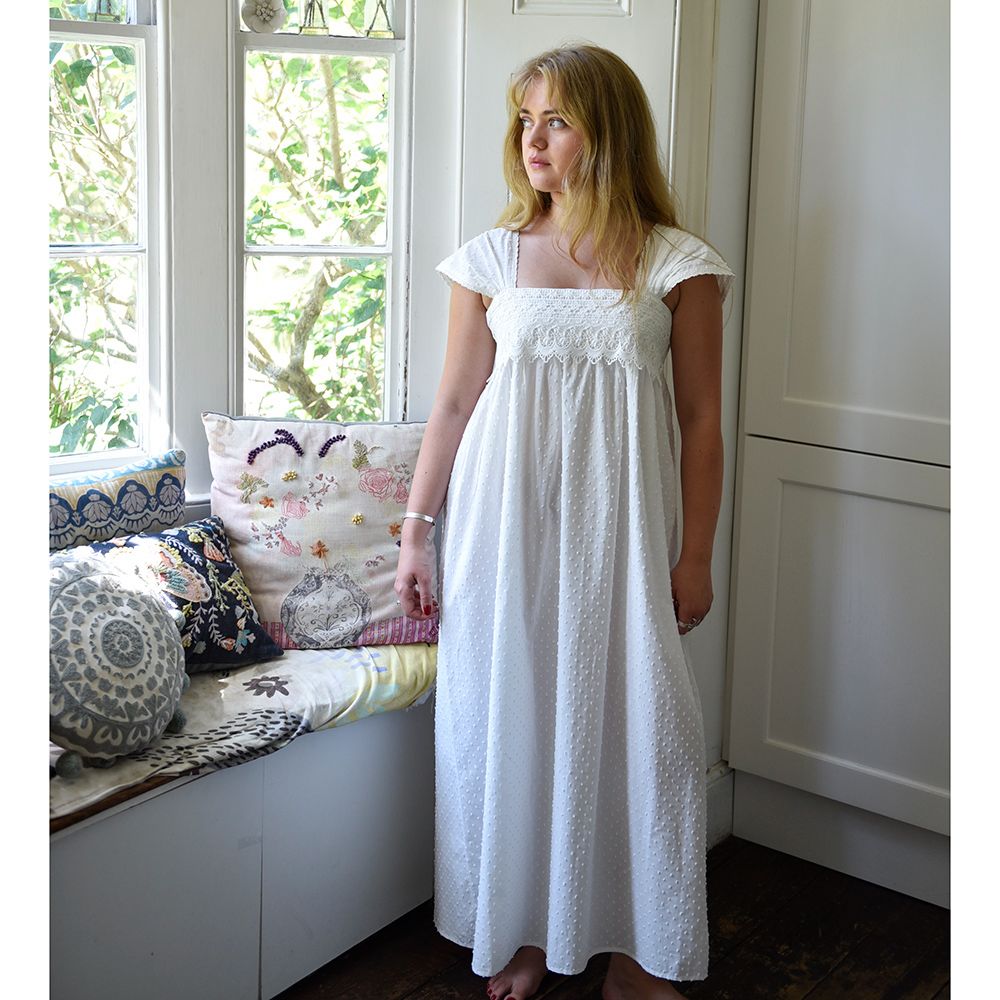 Sleeveless White Cotton Nightdress - Maud