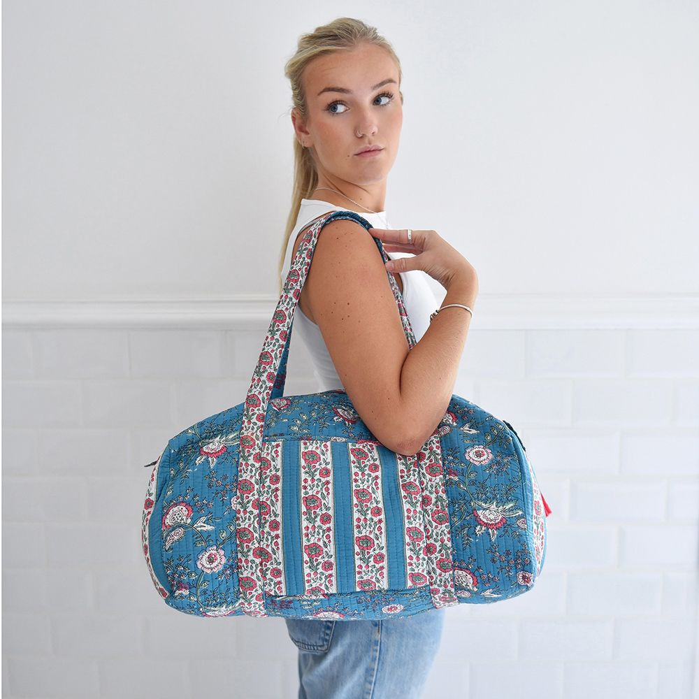 Quilted Cotton Holdall - inky Blue