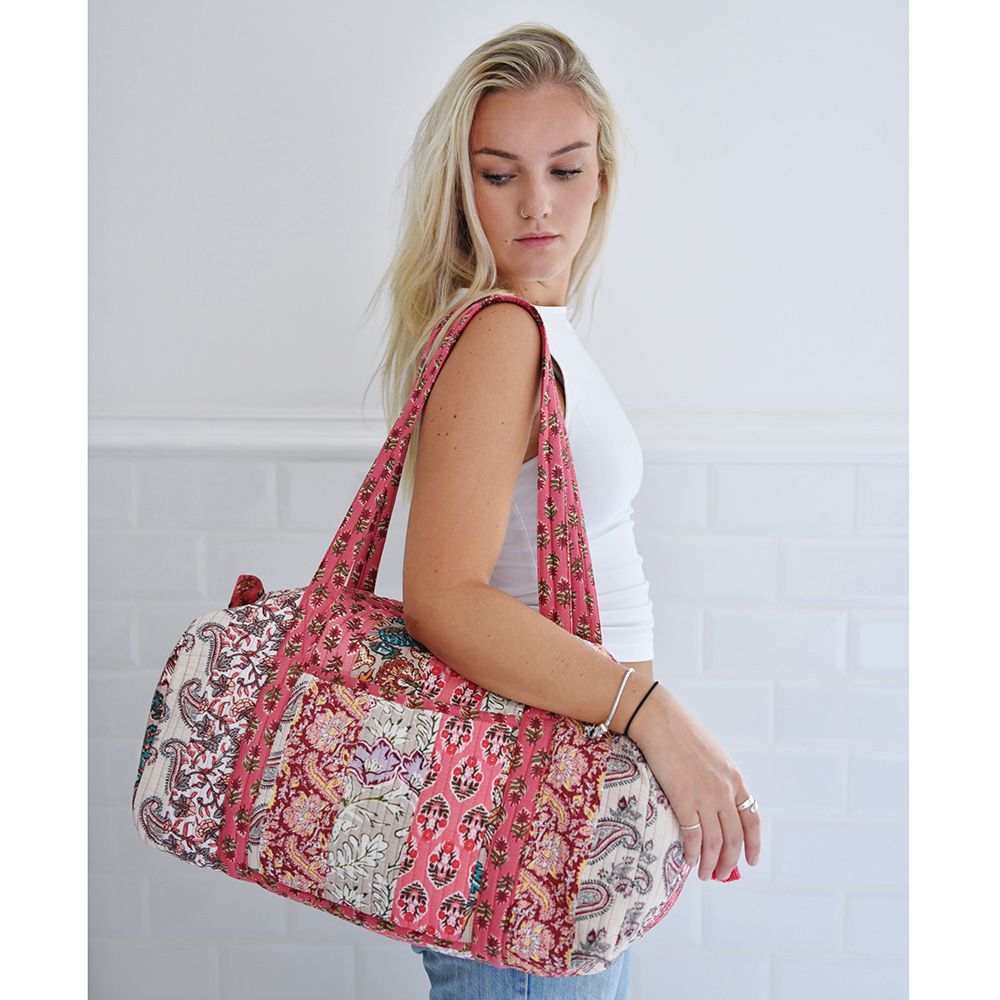 Quilted Cotton Holdall - Red & Pink