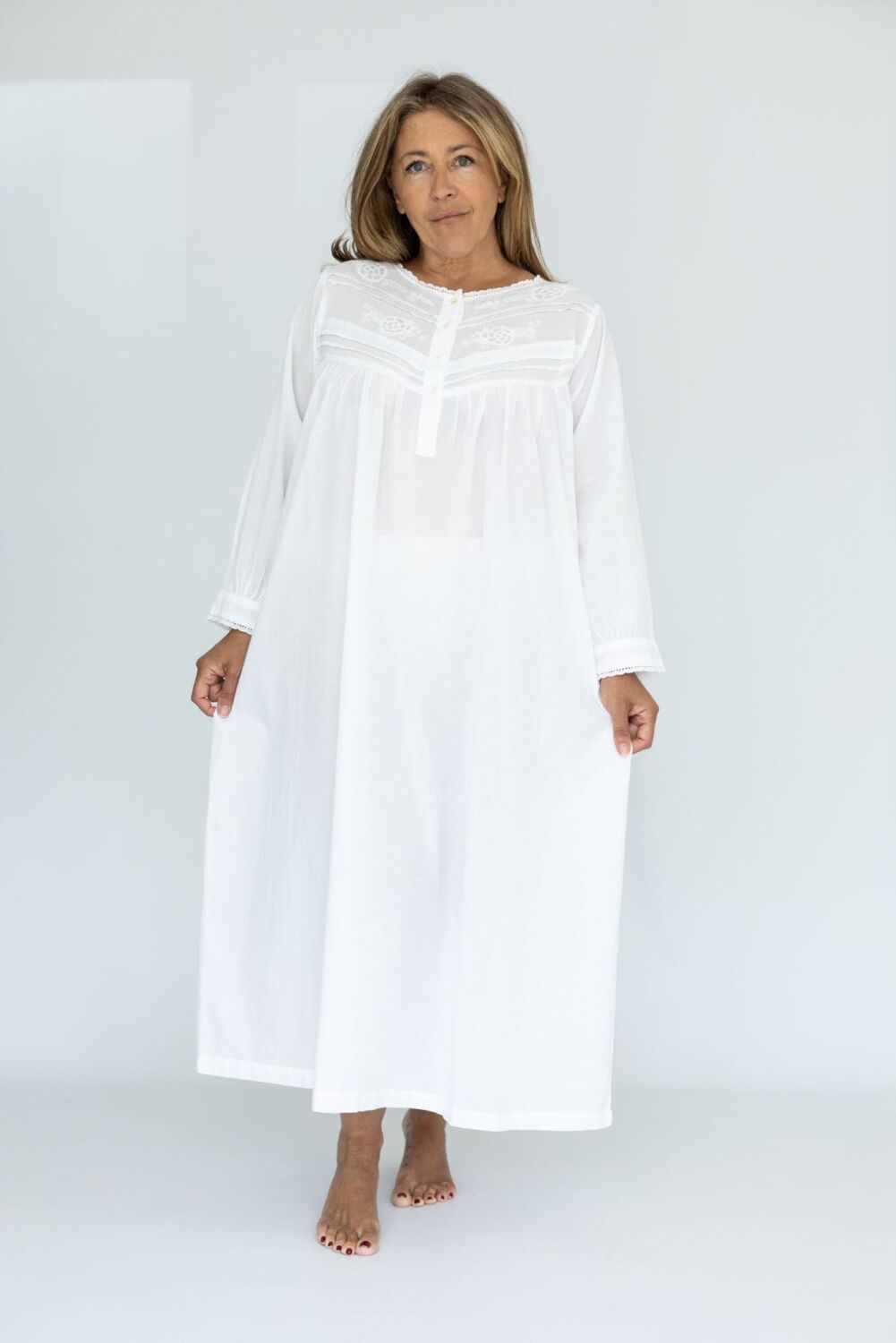 Long Sleeved Cotton Nightdress - Yoke