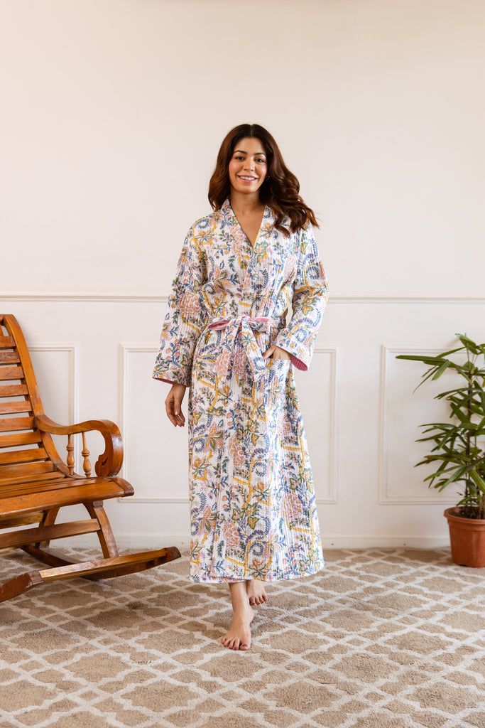 cotton dressing gown Thom Sweeney - Sky Blue Brushed Cotton Dressing Gown