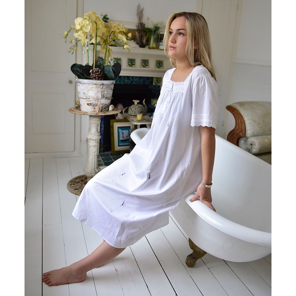 Short Sleeved Cotton Nightdress - Flora