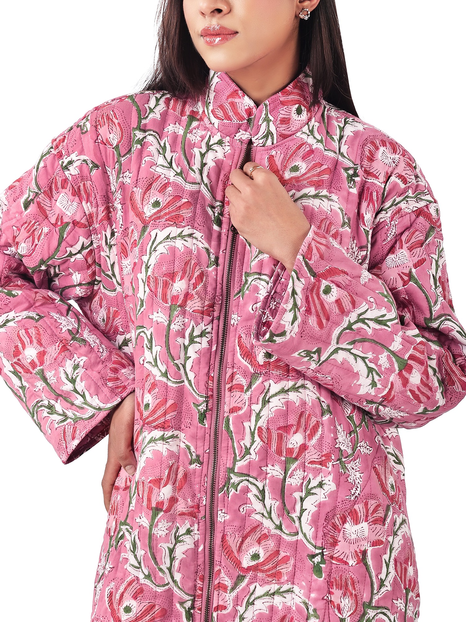 Reversible Zip Fronted Dressing Gown - Pink Floral Pattern.jpg