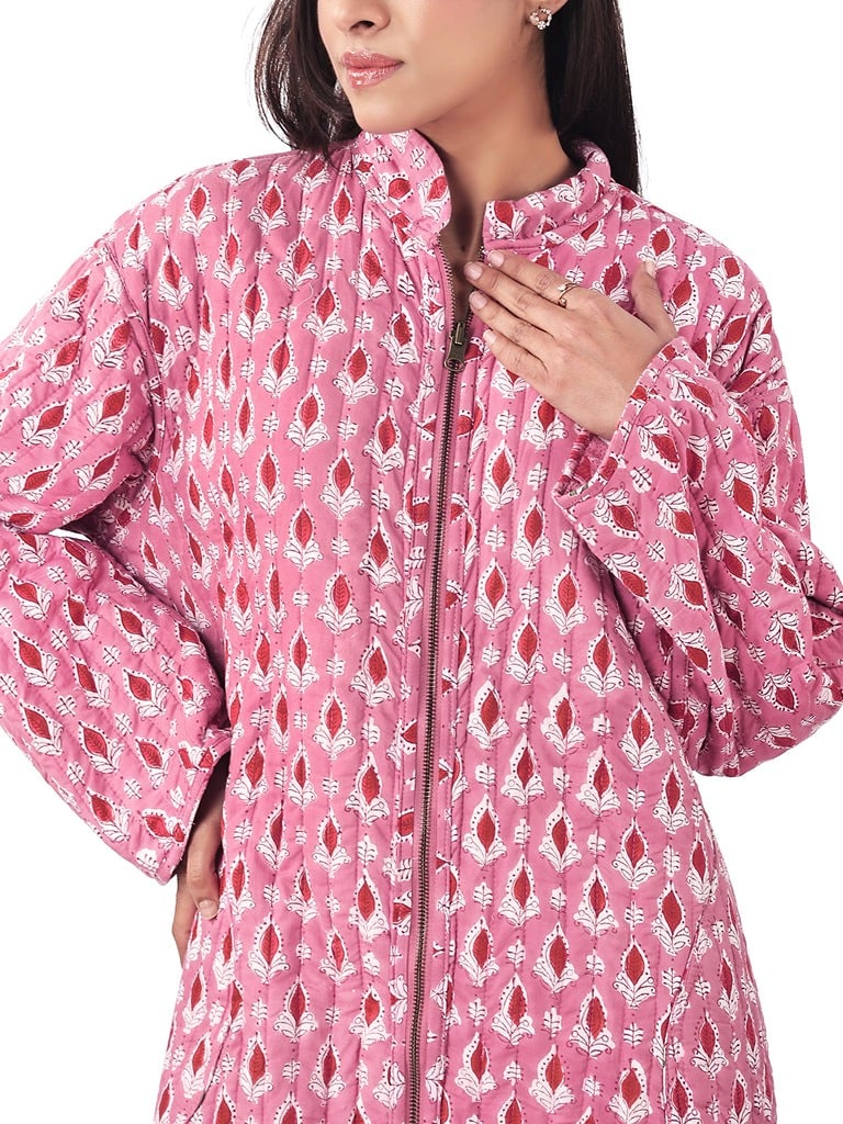 Reversible Zip Fronted Dressing Gown - Pink Lozenge Pattern.jpg