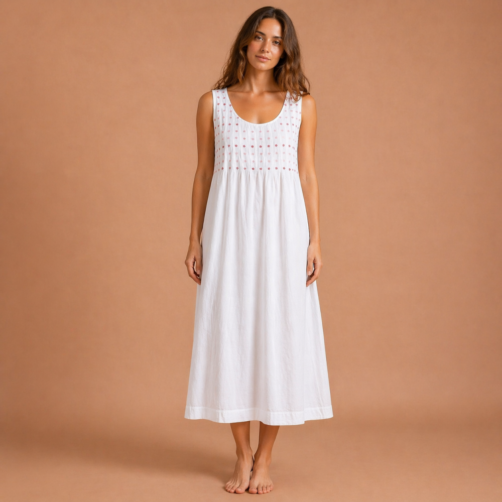 Sleeveless Cotton Nightdress - Pink Lizzie