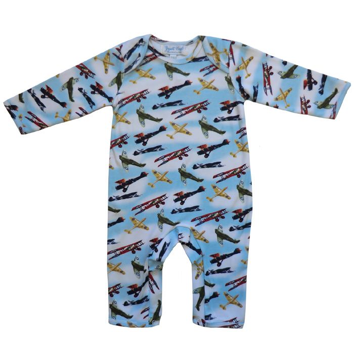 Baby Cotton Jumpsuit in Blue & White with a Printed Pattern of Vintage Plan