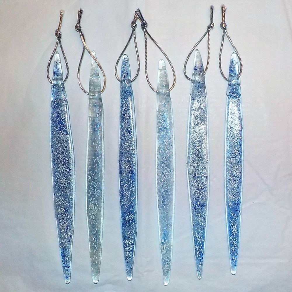 Individual Fused Glass Icicles - Blue and White
