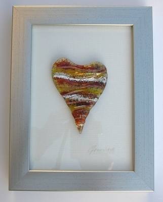 Red Wave Heart of Glass Framed Picture (Small - Silvery-Gold Frame)
