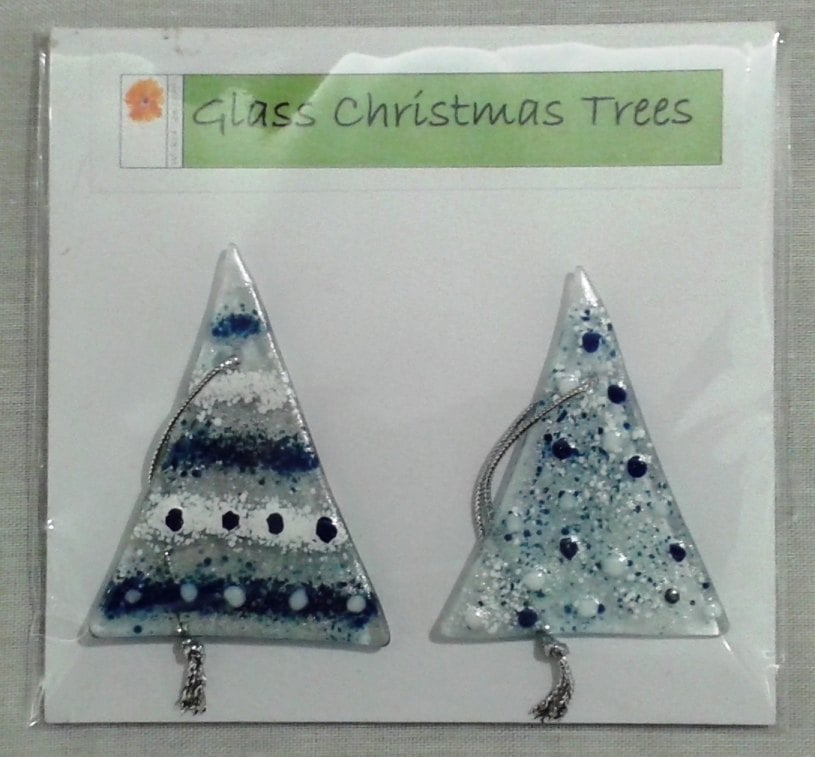 Pair of Fused Glass Christmas Trees