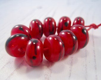 Red & Black Lampwork Beads - Sale Beads, £5.50 Off