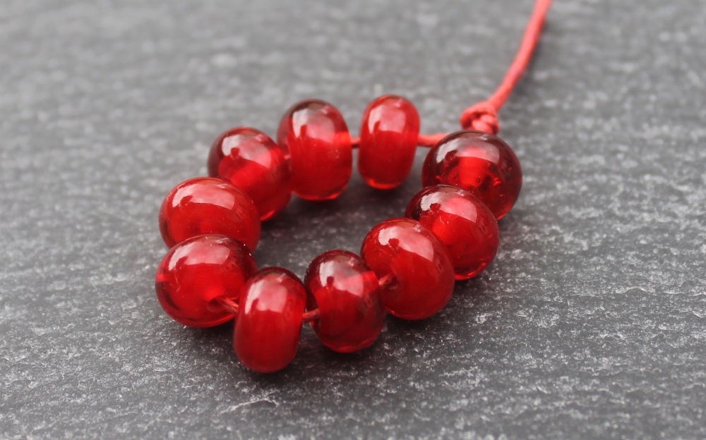 Tiny Sangre Red Lampwork Glass Spacer Beads