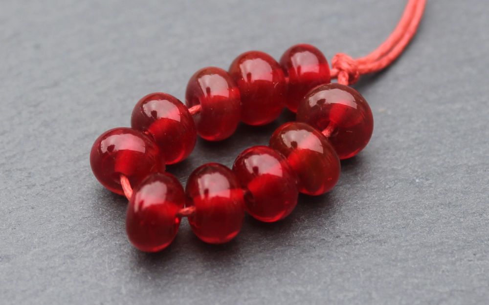 Tiny Cherry Red Lampwork Glass Spacer Beads