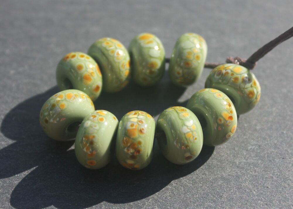 Olive Raku Lampwork Glass Beads