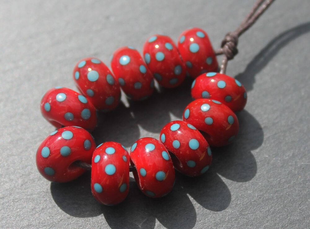 Red and Dark Turquoise Polkas
