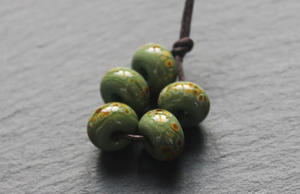 Olive Raku Lampwork Glass Beads x 5