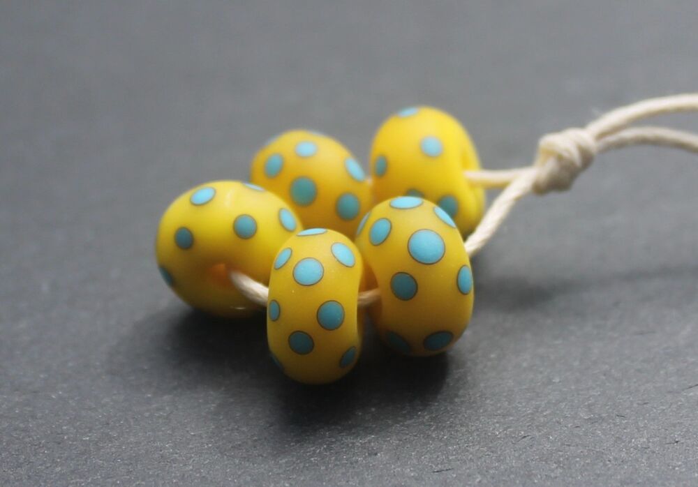 Frosted Yellow &  Dark Turquoise Polkas x 5