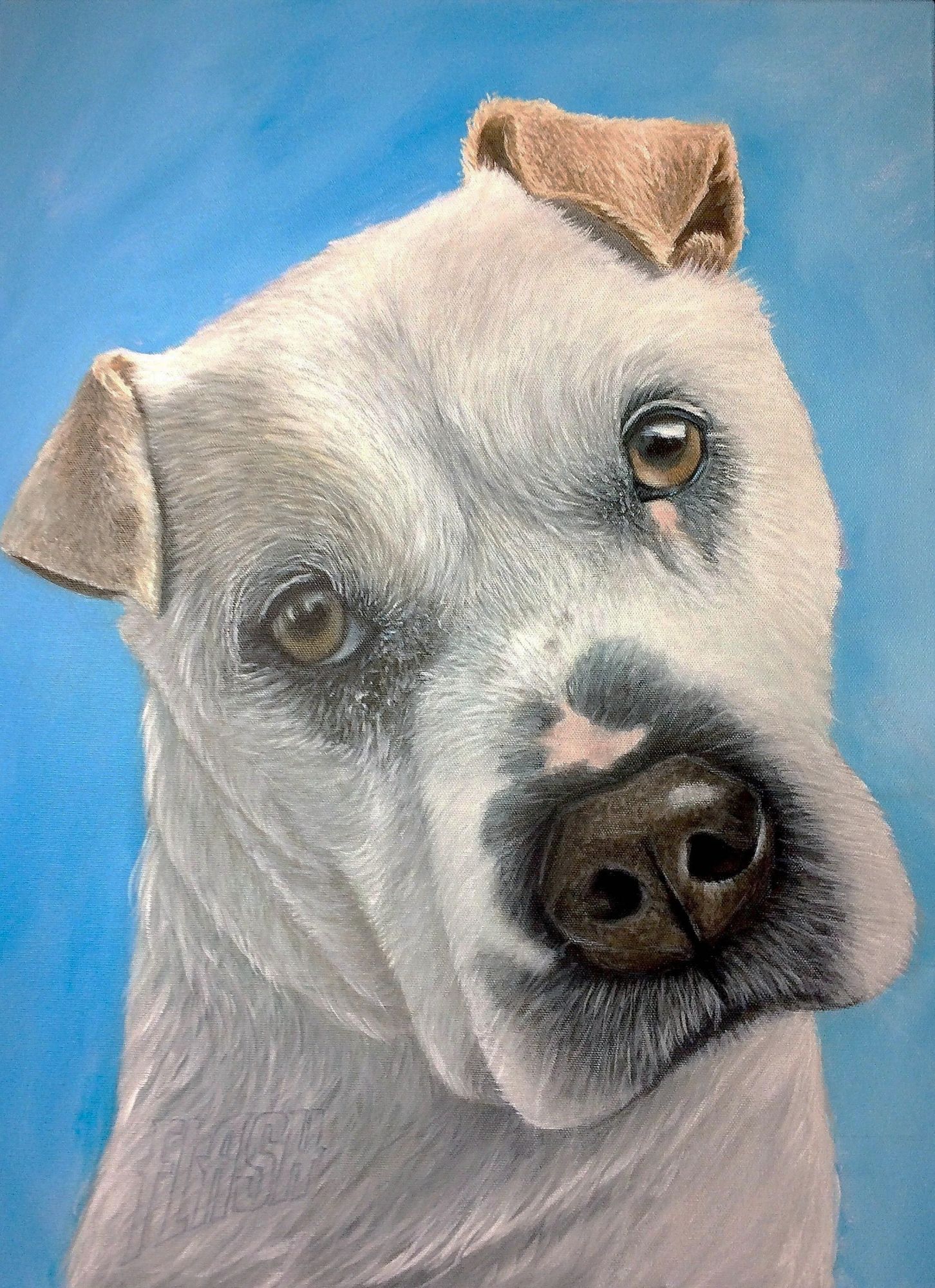 Dog portrait painting, canine artwork