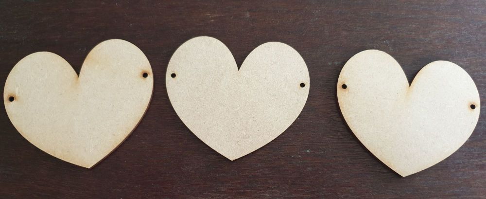 Pack of 3 MDF Hearts (hangs horizontally)