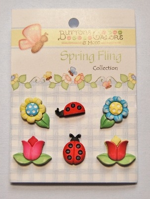 Spring Fling 3D Buttons - Flowers and Ladybugs 6pcs