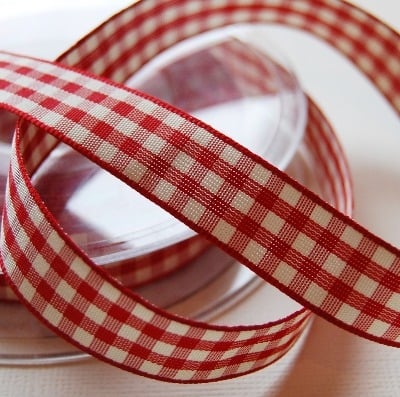 Berisfords Natural Gingham Ribbon - Red 15mm