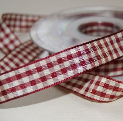 Berisfords Natural Gingham Ribbon - Wine 15mm